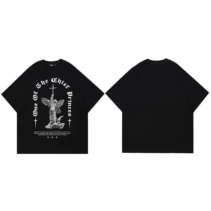 Black Cross Angel Graphic T-Shirt — side view