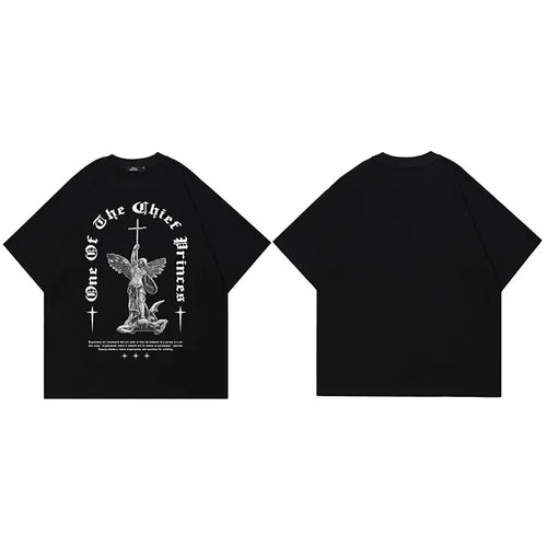 Black Cross Angel Graphic T-Shirt — side view