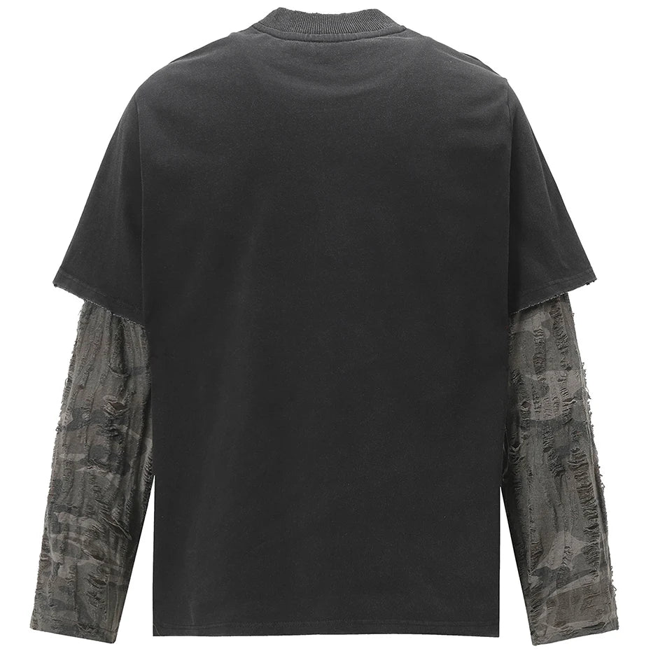 Vintage Camouflage Patchwork Long Sleeve Tee — front view