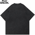 Vintage Black Lightning Eagle Graphic Oversized T-Shirt — back view