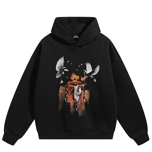 Vintage Retro Black Graphic Hoodie — fabric close-up