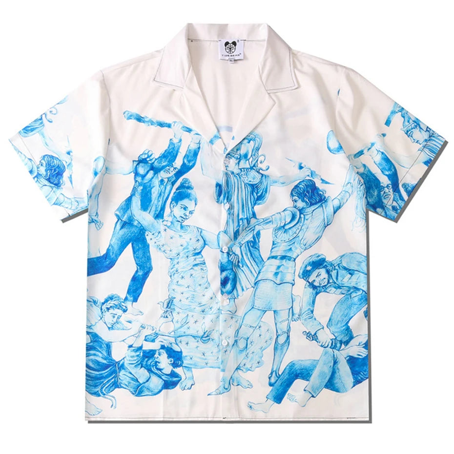 Print Graphic Oversized Shirt — fabric close-up