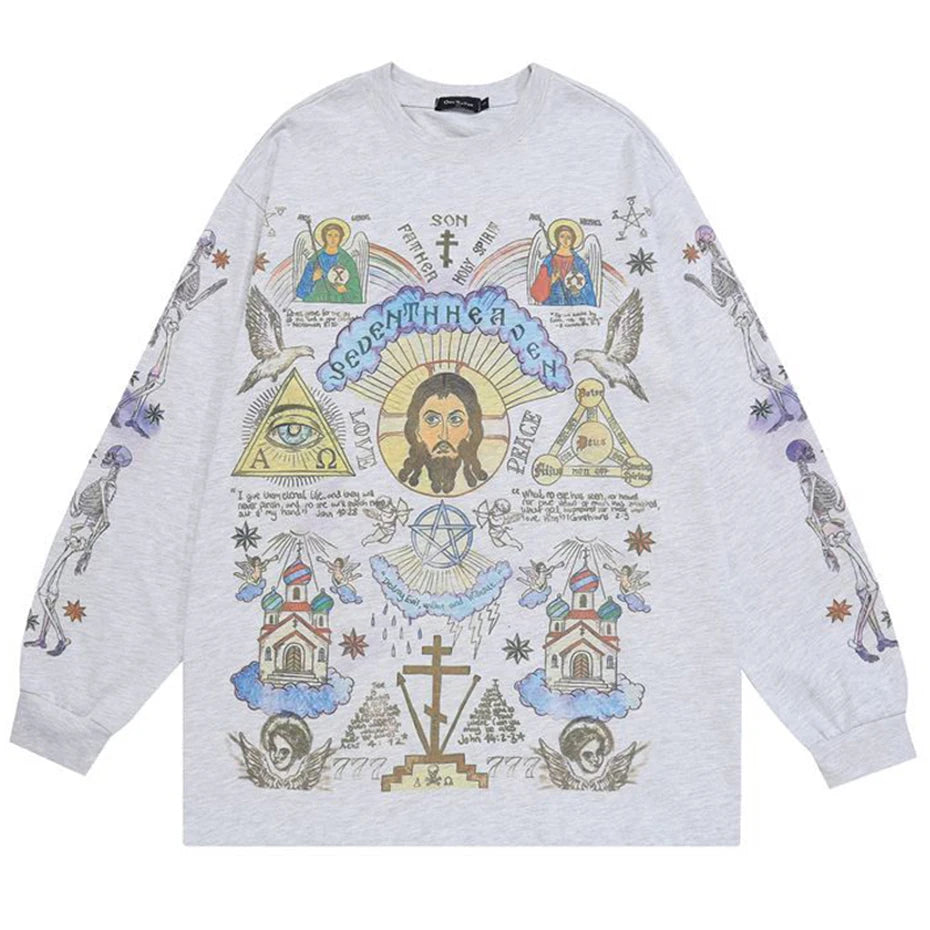 Retro Beige Cross Graphic T-Shirt — detail shot
