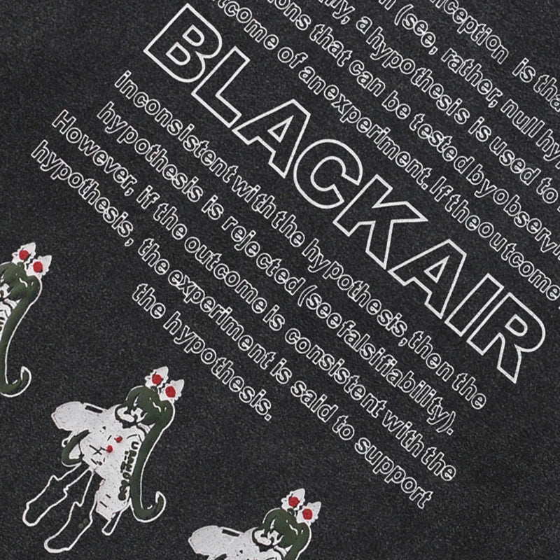 Black Kanji Cartoon Washed T-Shirt — detail shot