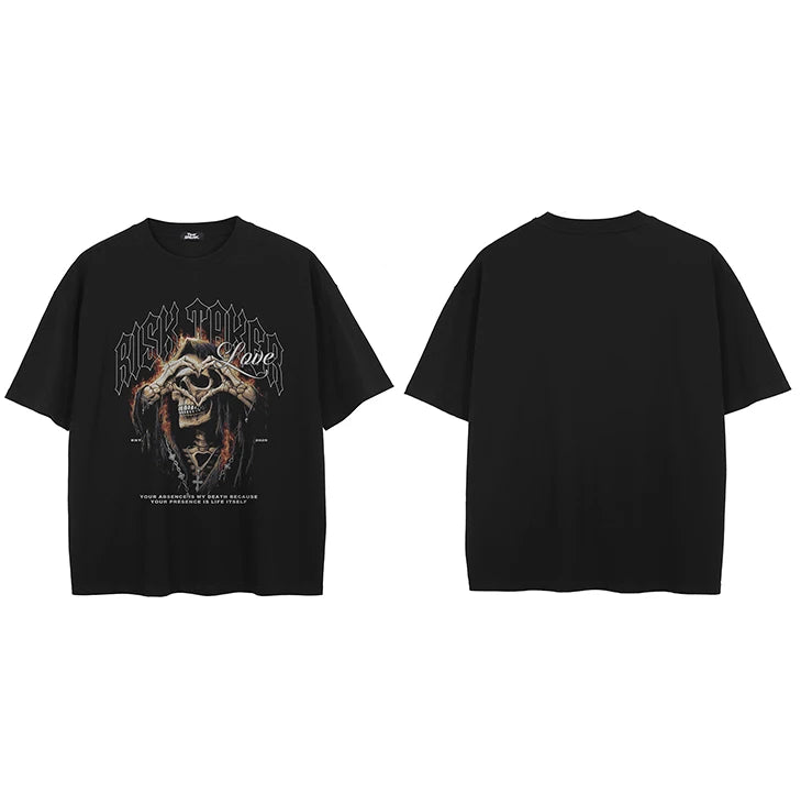 Goth Black Flame Skull Faded T-Shirt — styling shot