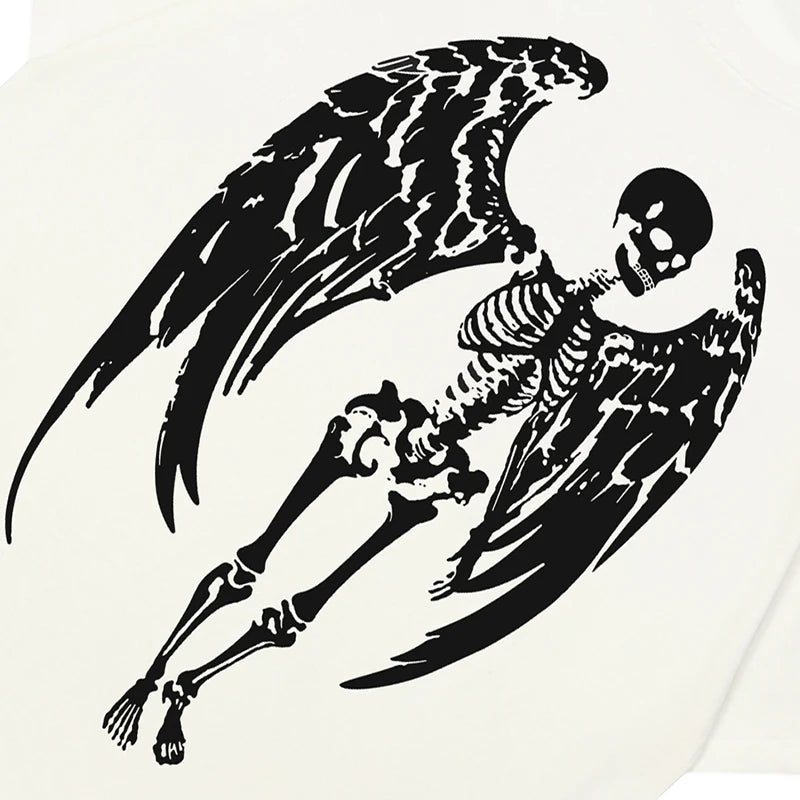 White Angel Skeleton Graphic T-Shirt — front view