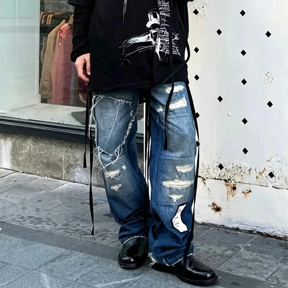 Vintage Ripped Denim Baggy Jeans — back view