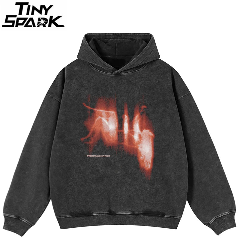 Hooded Black Graphic Oversized Hoodie — front view