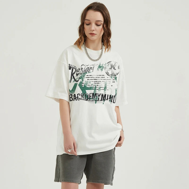 Aesthetic White Graphic T-Shirt — front view
