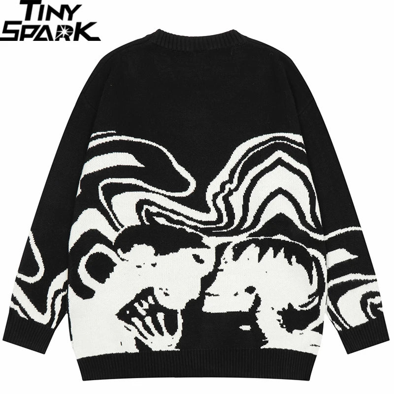Retro Skull Graphic Knit Sweater — fit shot