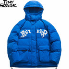 Blue Letter Hooded Puffer Jacket — front view