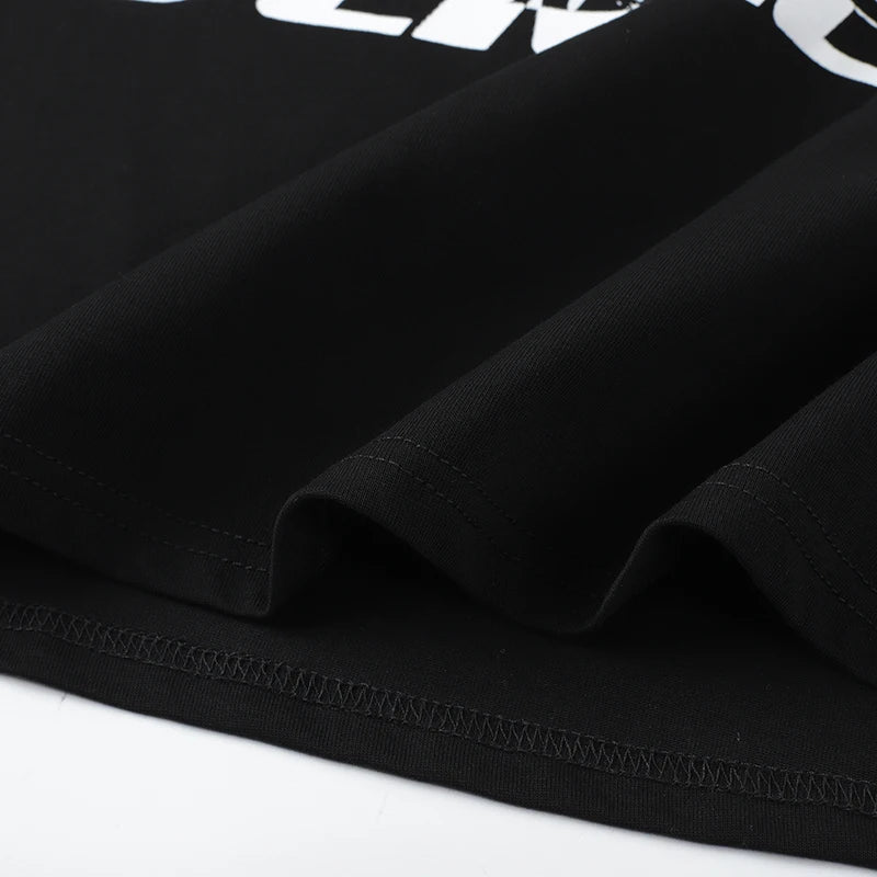 Black Cat Graphic Loose T-Shirt — fabric close-up