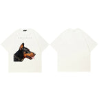 White Doberman Dog Graphic T-Shirt — fabric close-up