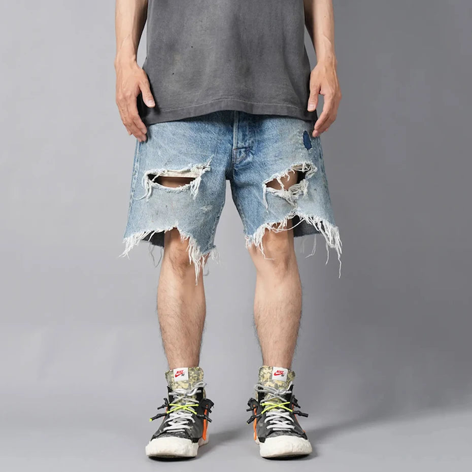 Ripped Loose Denim Shorts — back view