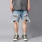 Ripped Loose Denim Shorts — back view