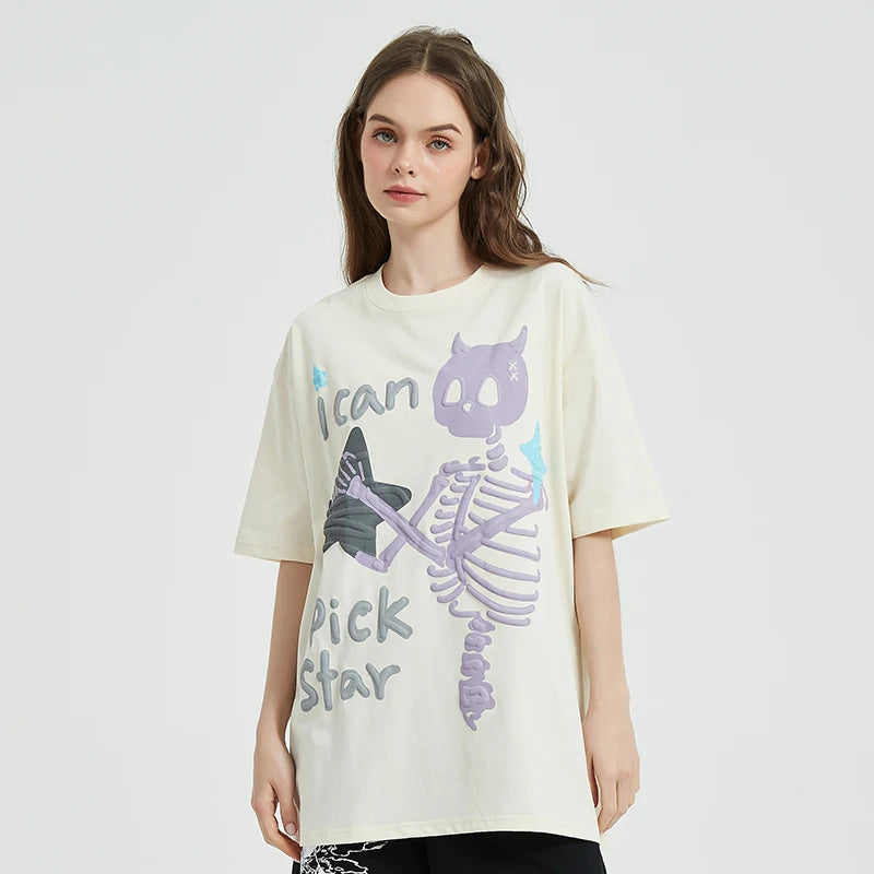 Devil Skull Graphic T-Shirt — fabric close-up