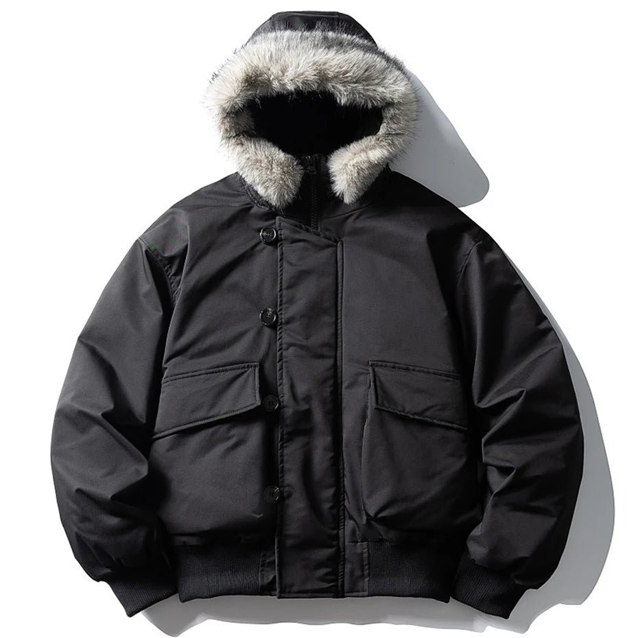 White Padded Fur Loose Puffer Jacket — styling shot
