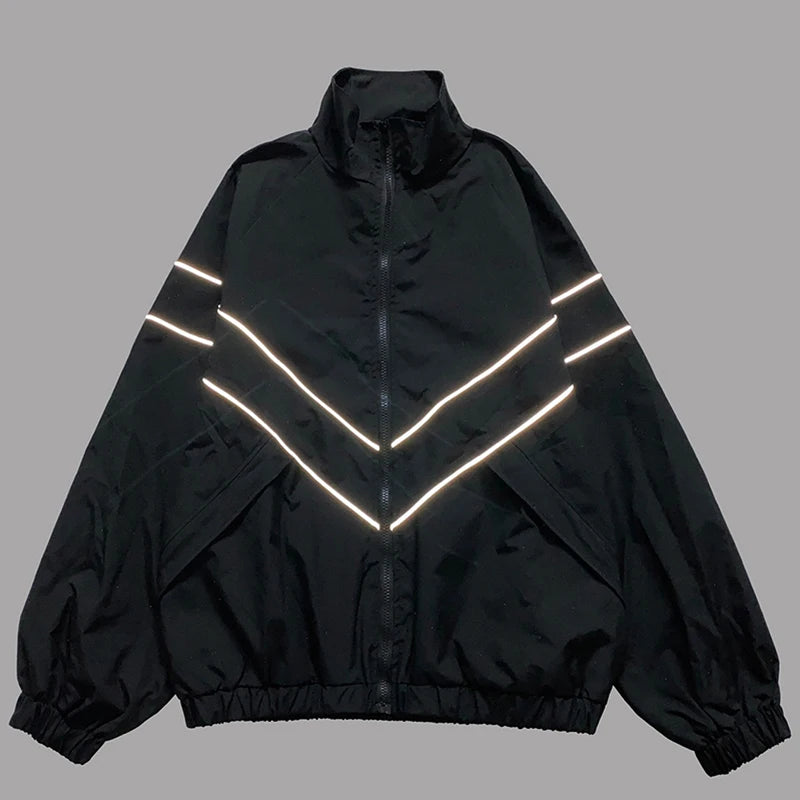 Sport Black Striped Zip Coat — front view