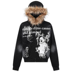 Y2K Hooded Fur Oversized Jacket — back view