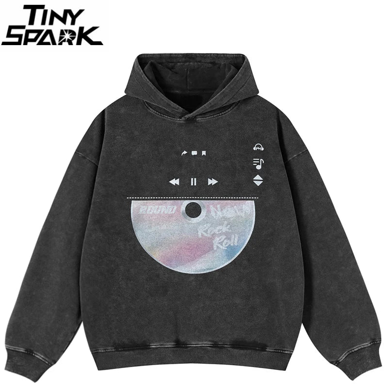 Washed Vintage Black Graphic Oversized Hoodie — front view