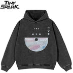Washed Vintage Black Graphic Oversized Hoodie — front view