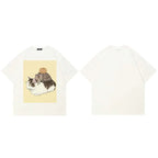 Y2K Beige Cats Cartoon Graphic T-Shirt — side view