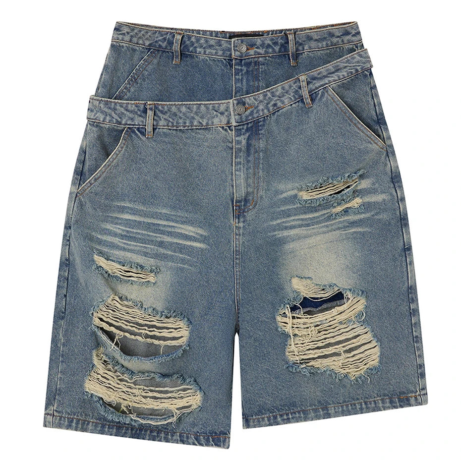 Vintage Ripped Denim Shorts — styling shot