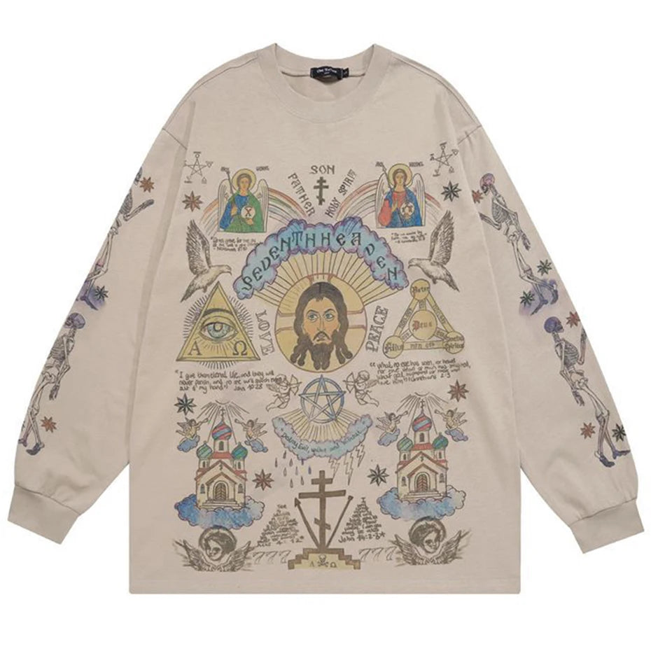 Retro Beige Cross Graphic T-Shirt — back view