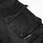 Black Patchwork Denim Baggy Jeans — fabric close-up