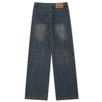 Y2K Blue Spider Print Denim Baggy Jeans — fabric close-up