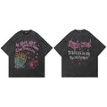 Vintage Black Devil Graphic Oversized T-Shirt — fabric close-up