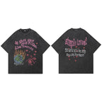 Vintage Black Devil Graphic Oversized T-Shirt — fabric close-up