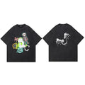 Black Skeleton Devil Washed T-Shirt — fabric close-up