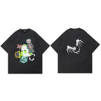 Black Skeleton Devil Washed T-Shirt — fabric close-up