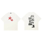 Star Vintage White Graphic T-Shirt — fabric close-up
