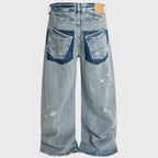 Vintage Blue Ripped Denim Baggy Jeans — front view