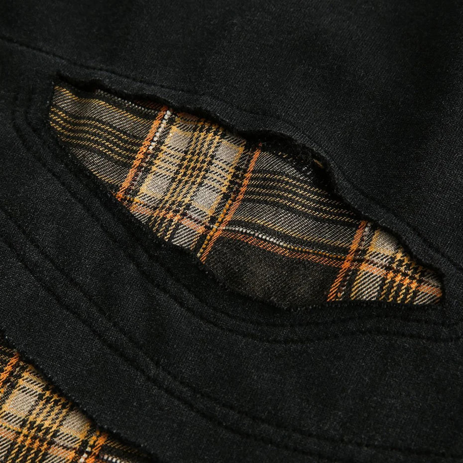 Y2K Plaid Spliced Oversized Hoodie — fit shot
