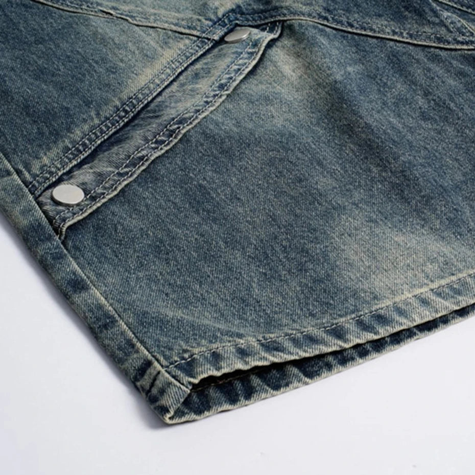 Vintage Ripped Loose Denim Shorts — fabric close-up
