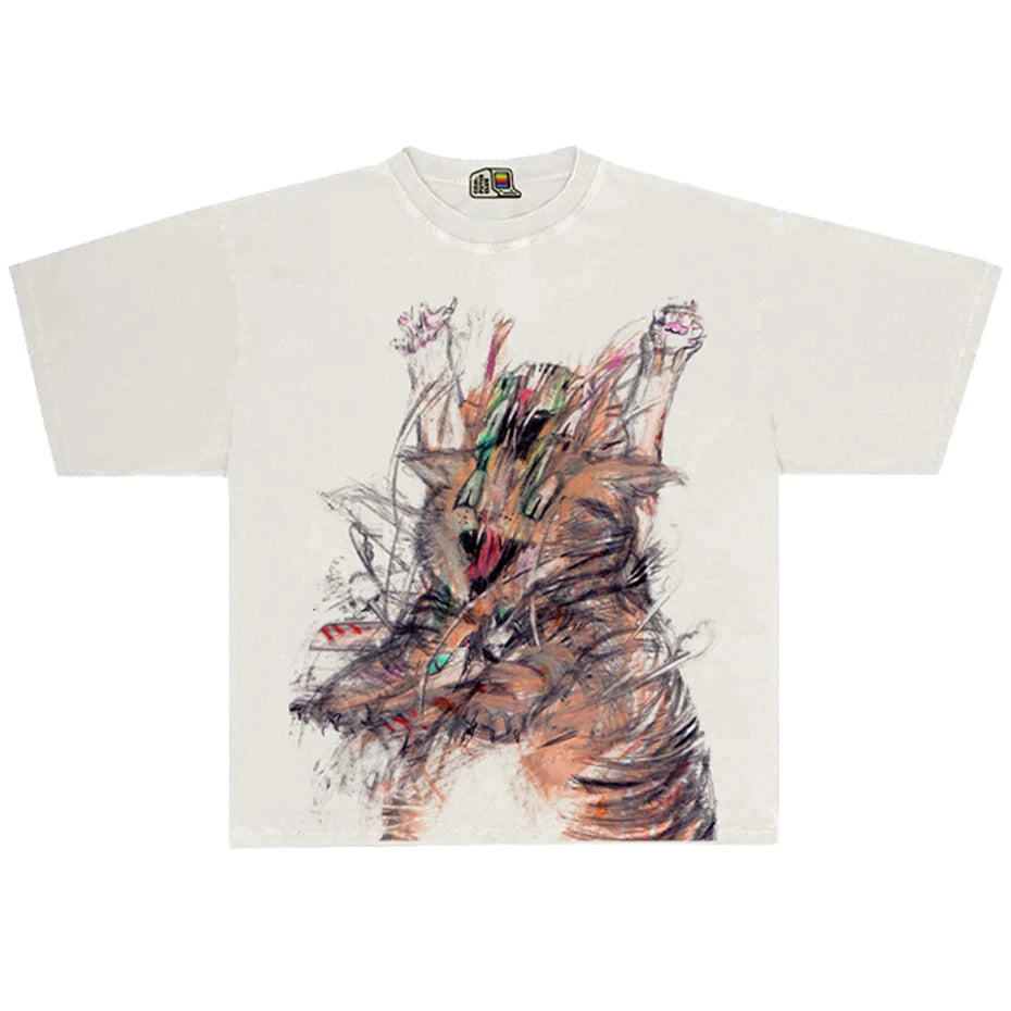 Vintage Cats Graphic Oversized T-Shirt — detail shot