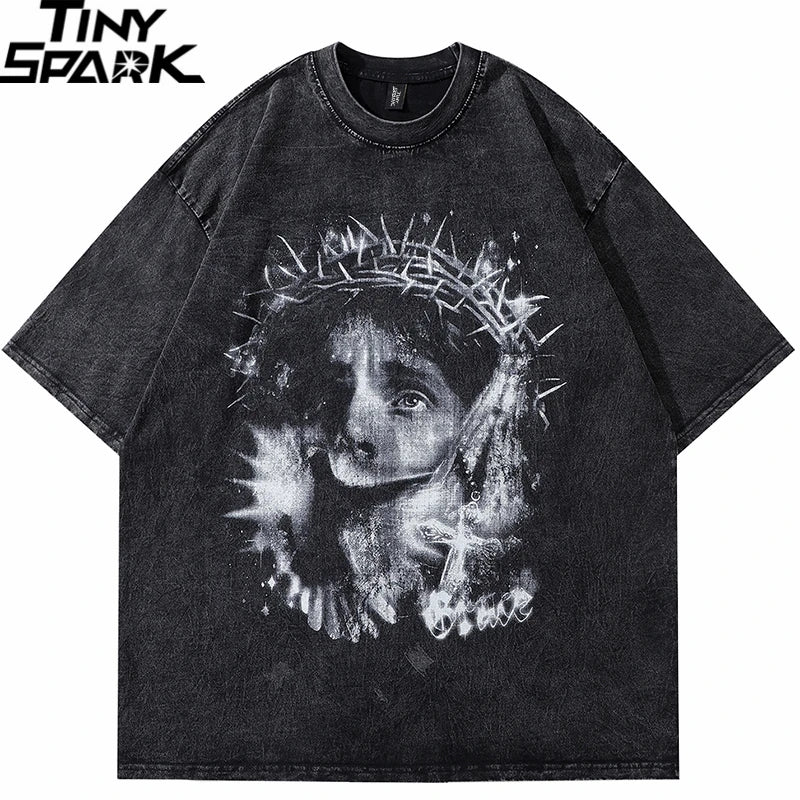 Retro Black Cross Graphic Oversized T-Shirt — front view