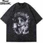 Retro Black Cross Graphic Oversized T-Shirt — front view