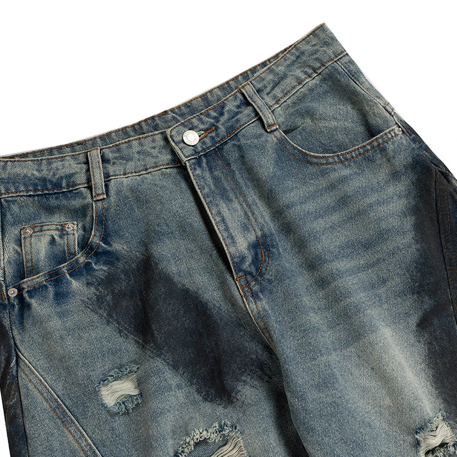 Ripped Denim Baggy Jeans — back view