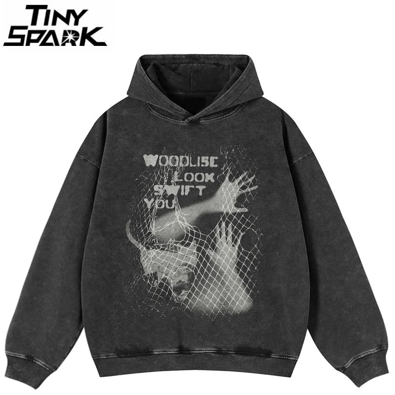 Black Shadow Graphic Oversized Hoodie — front view