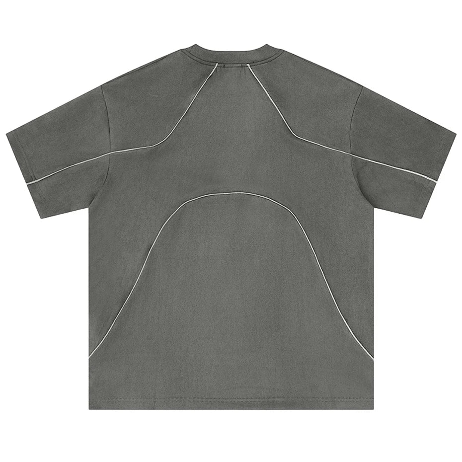 Y2K Striped Suede Oversized T-Shirt — detail shot