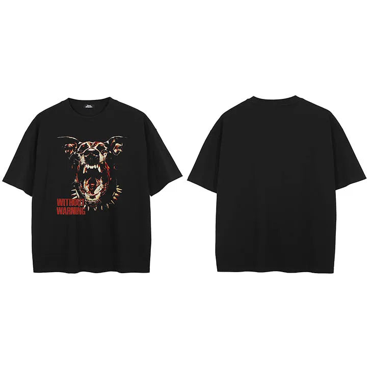 Black Scary Devil Dog Faded T-Shirt — side view