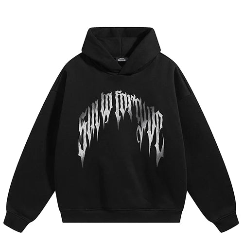 Black Gradient Graphic Hoodie — fabric close-up