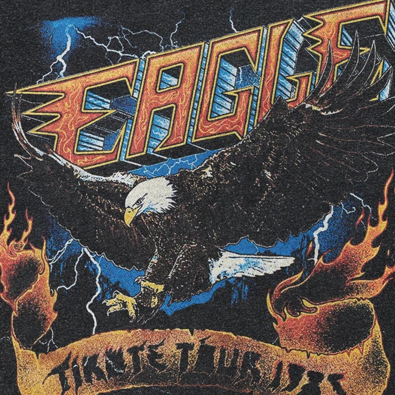 Vintage Black Lightning Eagle Graphic Oversized T-Shirt — fit shot