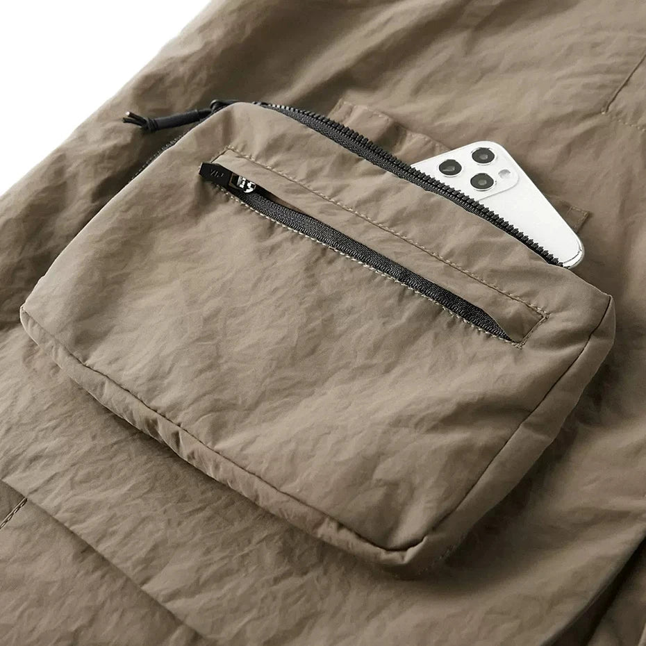 Multi Pocket Cargo Shirt & Vest Set — fabric close-up
