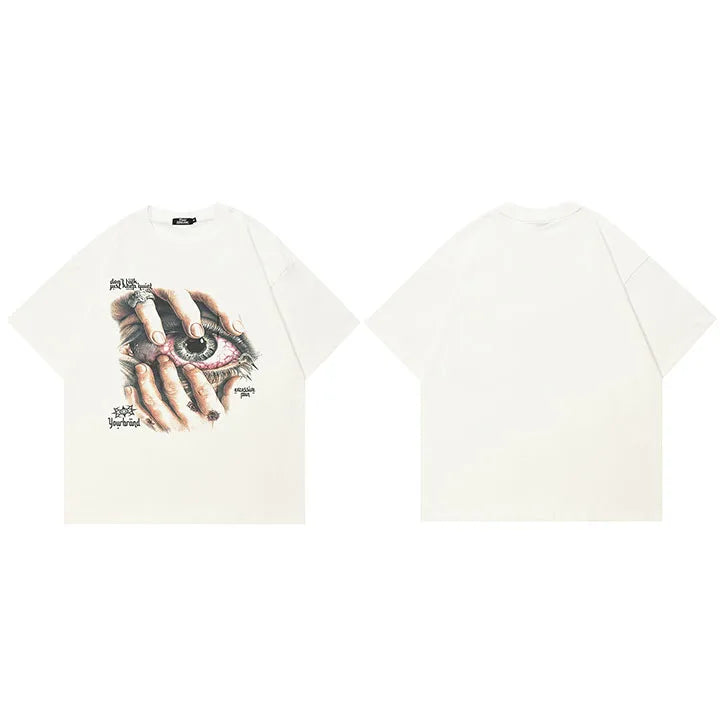 Beige Big Eye Graphic T-Shirt — side view