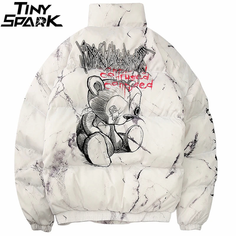 Bear Print Puffer Jacket — detail shot